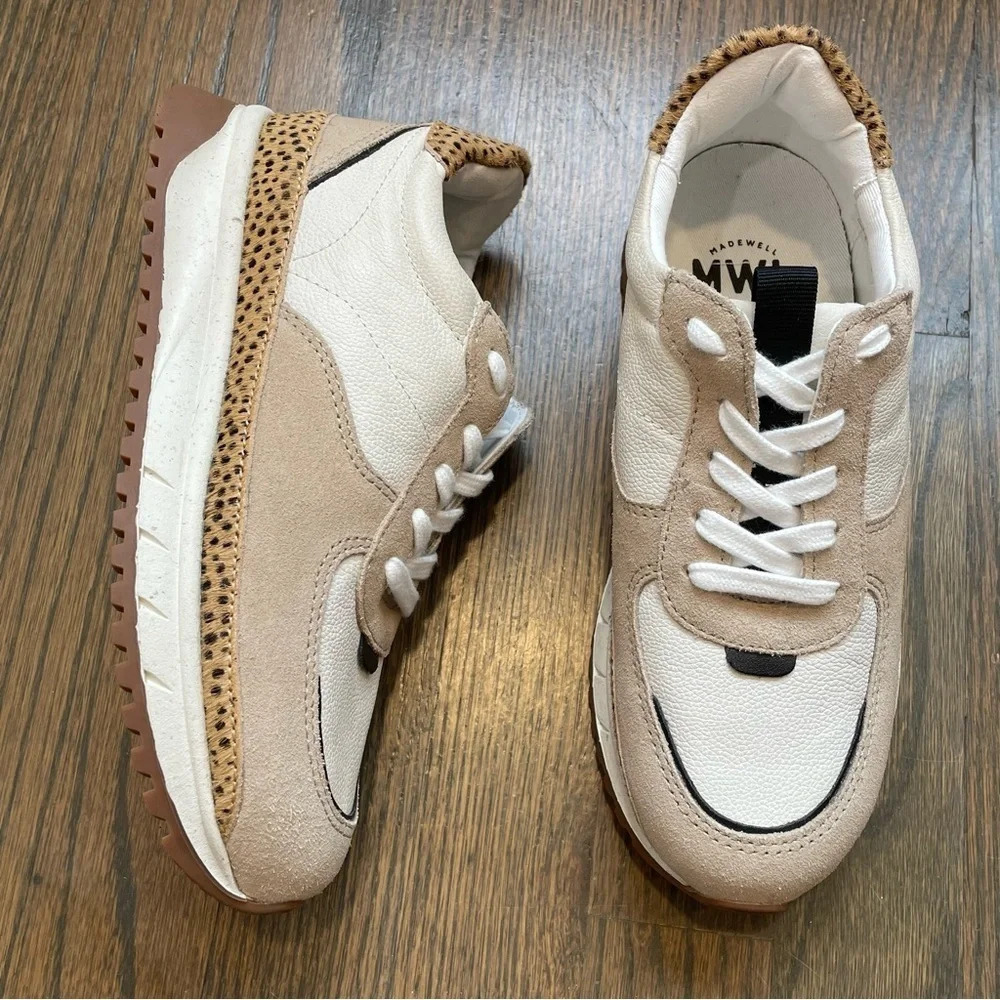 Madewell Kickoff Trainer Sneaker in Leather and Spot Dot Calf Hair Women’s 6